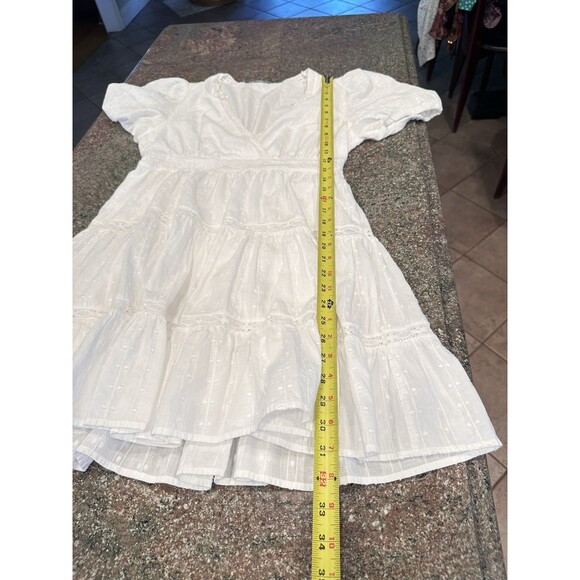 Zara WHITE LACE INSERT DRESS WITH BALLON SLEEVES MEDIUM cottate core mini Size M - Picture 12 of 14